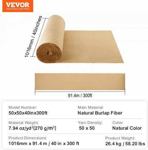 Vevor Decoration Fabric Burlap 101.6x9144cm Beige