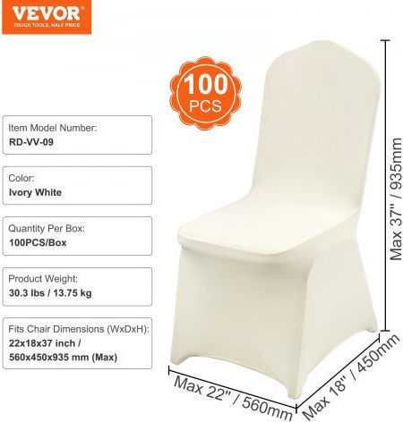 Vevor Elastic Cover for Chair Ivory 100pcs ZYT100PCSXYSQB001V0