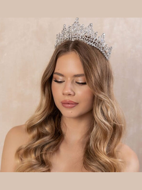 Νυφική Ψηλή Τιάρα Ζιργκόν Ασημί White Queen Tiara Ba16 Hair Duty Hrd-ba16