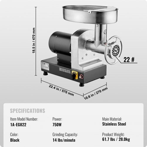 Vevor Μηχανή Άλεσης Κιμά 750W Γκρι