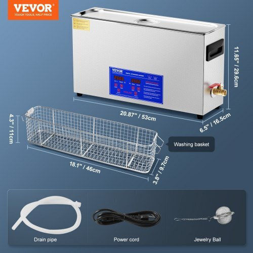 Vevor Καθαριστής Υπερήχων 10lt με Ψηφιακό Χρονοδιακόπτη