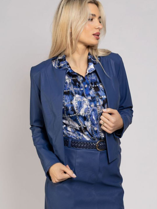 BelleFille Women's Leather Blazer Navy Blue