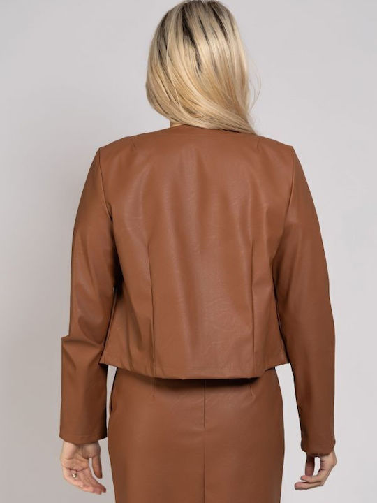 BelleFille Damen Leder Blazer Taba