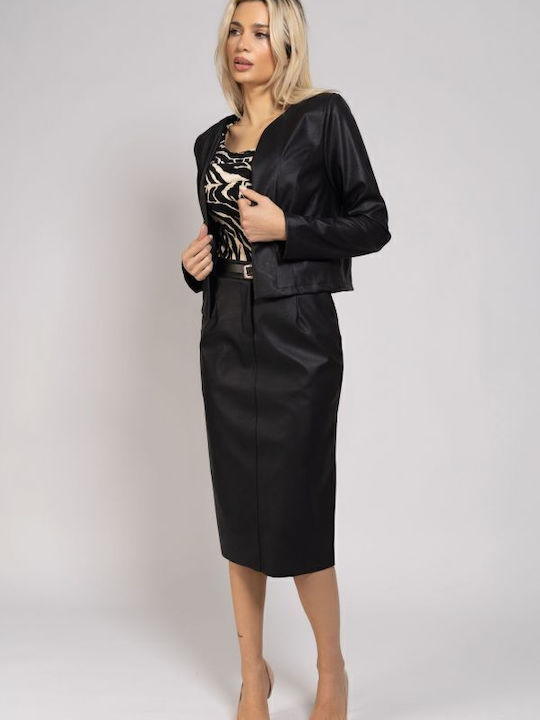 BelleFille Women's Leather Blazer Black