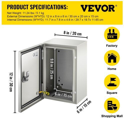 Vevor Ηλεκτρολογικό Κουτί Εξωτερικής Τοποθέτησης Στεγανό IP66 σε Γκρι Χρώμα