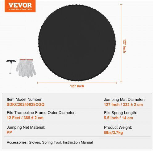 Резервен мат за батут Vevor 12 фута с 72 V-образни пружини 5.5" Yxbctd12yc72r0qtwv0