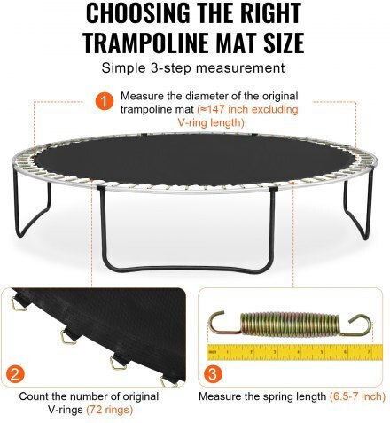 Vevor Trampoline Replacement Mat Frame 14ft 72 V-rings Springs 6.5"-7" Yxbctd14yc72x34x3v0