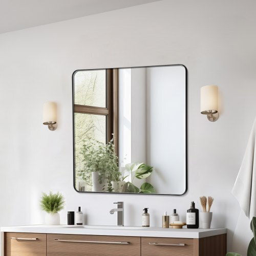 Vevor Wandspiegel mit Schwarz Metallisch Rahmen 91.44x91.44cm 1Stück