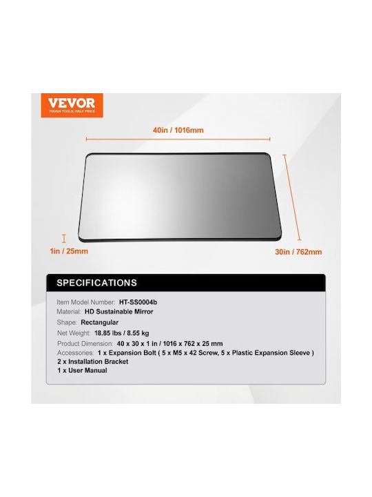 Vevor Καθρέπτης Τοίχου με Μεταλλικό Πλαίσιο 101.6x76.2cm