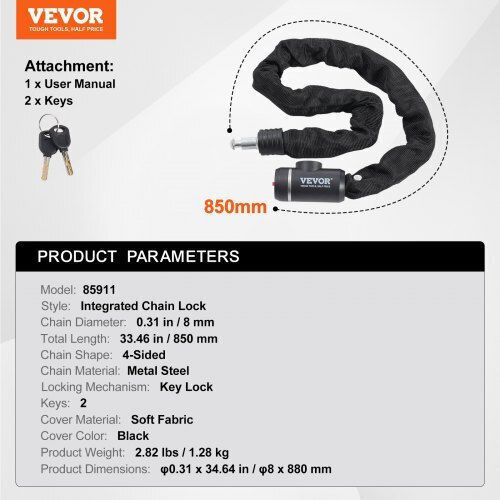 Vevor Κλειδαριά Αλυσίδας Ποδηλάτου 2.79 Ft Συνδυασμό & 2 Κλειδιά 8mm Zxclsytsls8mjzqrkv0