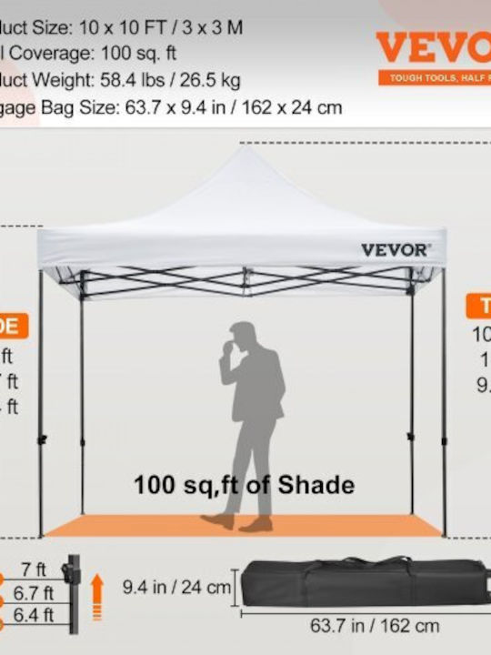 Vevor Zusammenklappbares Garten Gazebo Weiß 3x3m