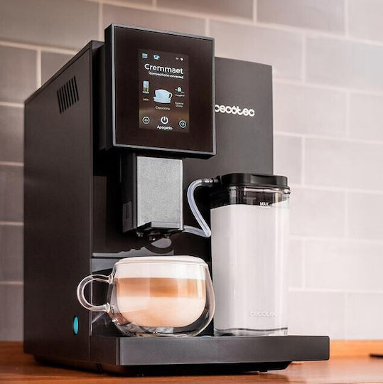 Cecotec Cremmaet Compactccino Connected Compact Automatic Espresso Coffee Machine 19bar Pressure for Cappuccino with Grinder and Wi-Fi Black 01460