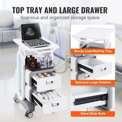 Vevor Mobile Medical Cart 3 Levels 2 Drawers & 1 Top Tray White Systceckfbs498tjsv0