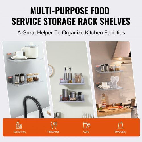 Vevor Stainless Steel Shelf 8.6" X 16" Back 44 Lbs Wall-Mounted Professional Use Bgscttll86162mwqsv0