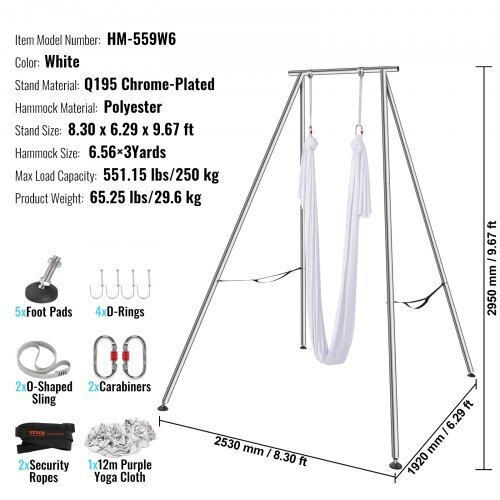 Vevor Aerial Yoga Frame & Swing 2.95m Height Maximum Load 250kg White Kjdc6mdc293mxa96bv0