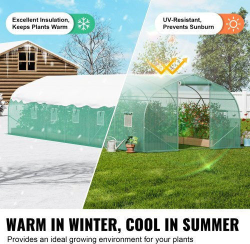 Seră tunel Vevor 29.53x9.84x6.6ft cadru galvanizat acoperire PE verde Sdxws30x10x7fty13v0