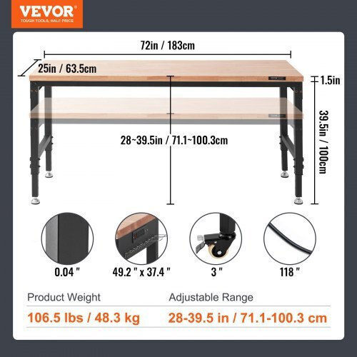 Vevor Laboratory Workbench Socket 1361kg Gzzs72x25inch5b8cv2