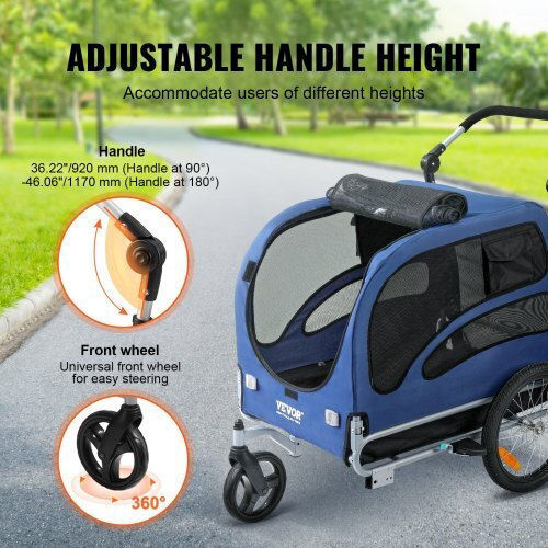 Vevor Waterproof Dog Carrying Blue Bicycle Trailer for 15kg Pets