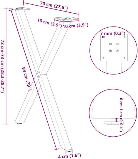 vidaXL Metallisches Möbelbein 2Stücke Für Tisch / Beistelltisch / Büro 70x72cm Anthrazit