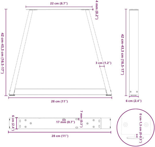 vidaXL Metallic Furniture Leg 2 Pieces Suitable for Table / Coffee Table / Office 28x42cm Anthracite