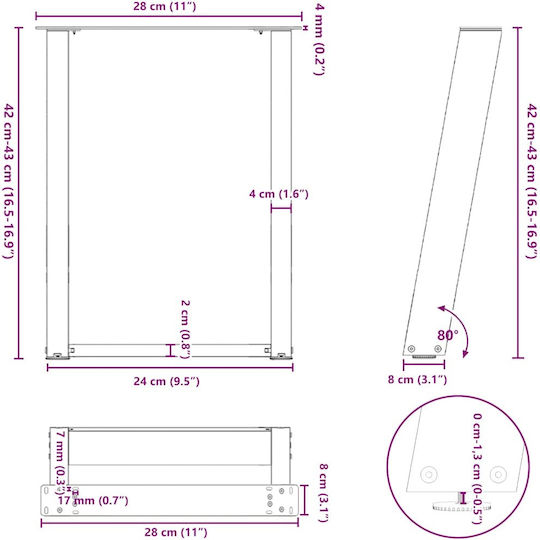 vidaXL Металик Крак На Мебел 2 Бройки Подходящ За Офис / Маса / Малка Маса 28x42см Антрацит