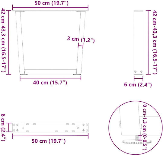 vidaXL Металик Крак За Мебел 2 Бройки Подходящ За Маса / Малка Маса / Офис 50x42см Антрацит