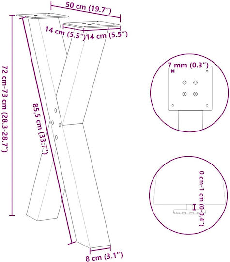 vidaXL Metallisches Möbelbein 2Stücke Für Büro / Tisch / Beistelltisch 50x72cm Anthrazit