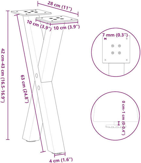 vidaXL Metallisches Möbelbein 2Stücke Für Tisch / Beistelltisch / Büro 28x42cm Anthrazit