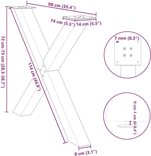 vidaXL Picior Metalic Pentru Mobilier 2 Bucăți Potrivit Pentru Masă / Măsuță / Birou 90x72cm Antracit