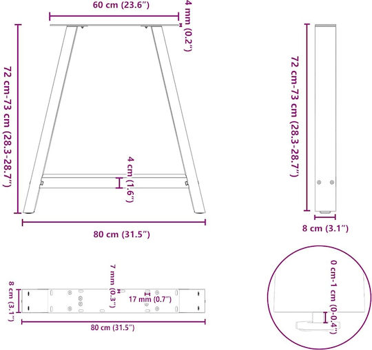 vidaXL Металик Крак На Мебел 2 Бройки Подходящ За Маса / Малка Маса / Офис 80x72см Черен