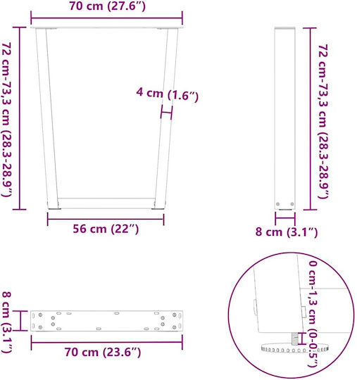 vidaXL Metallic Furniture Leg 2 Pieces Suitable for Office Table Coffee Table 70x72cm Brown