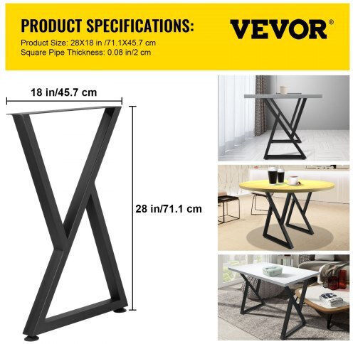 Vevor Picior Metalic Mobilier 2 Bucăți Potrivit Pentru Masă / Măsuță / Birou 71.12x45.72cm Negru