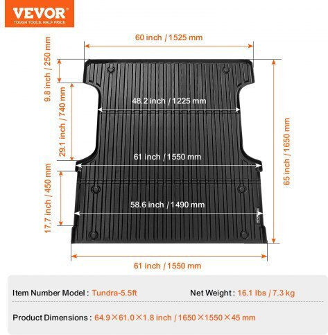 Vevor Σετ Μπροστινά και Πίσω Πατάκια 4τμχ για Toyota Tundra 2022-2024 Μαύρα