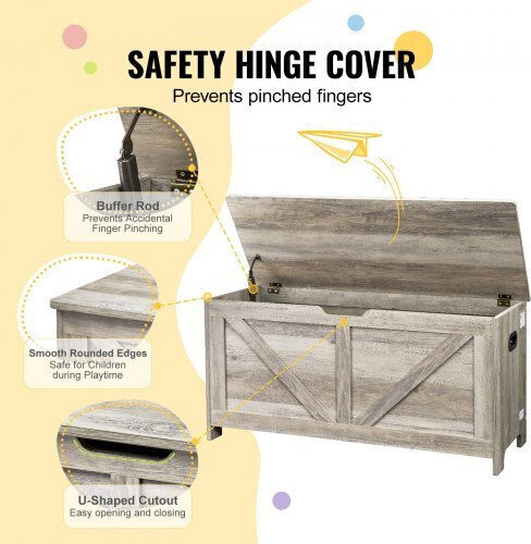 Vevor Children's Storage Box made of Wood Gray 38.98x15.55x18.9cm 1pcs