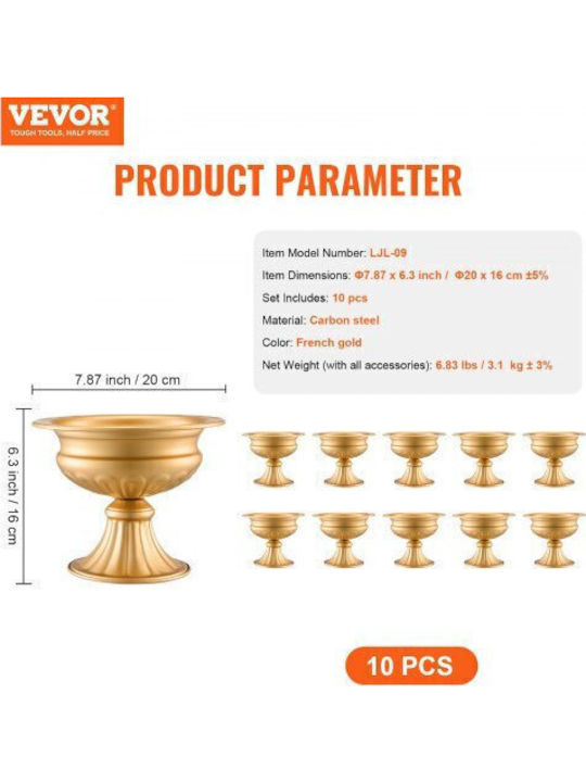 Vevor 10 buc Suport Vază Metalic Auriu 16cm Masă de Nuntă