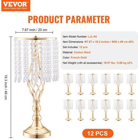 Vevor 12 Pcs 49cm Crystal Wedding Vase Event Decoration Hlhpsjk50cm1yxmi4v0
