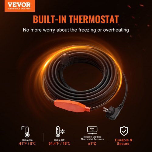 Vevor Καλώδιο Θέρμανσης Σωλήνων 25μ 23w/m Ενσωματωμένο Θερμοστάτη Hglgwqgdjrdlls1aav2