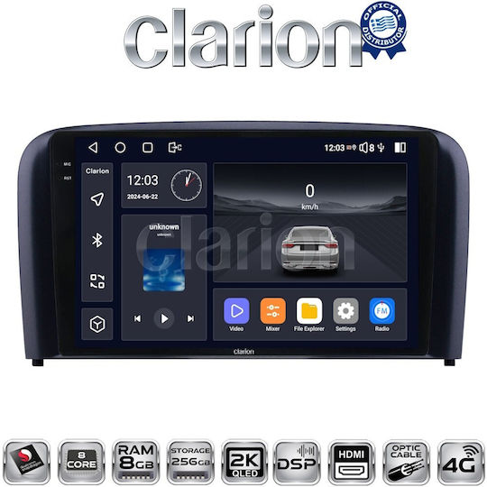 Clarion Car Audio System for Volvo S80 2004 > 2006 (Bluetooth/USB/WiFi/GPS/Apple-Carplay/Android-Auto) with Touch Screen 9"