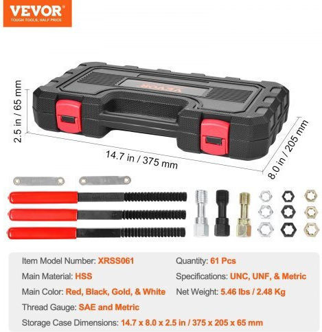 Vevor LWCXTZGYZ61PQ0GQLV0 Thread Repair Kits HSS 61pcs
