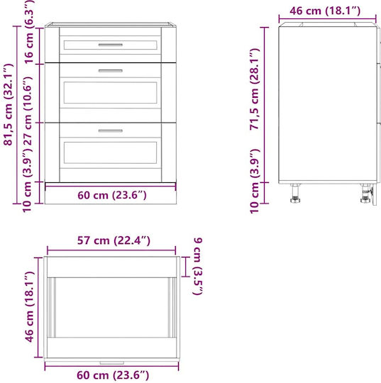 Porto Comodă de Bucătărie de Podea Oak Sonoma 60x46x81.5buc