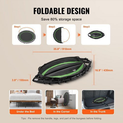 Vevor 51" Foldable Mini Fitness Trampoline Handle Adults