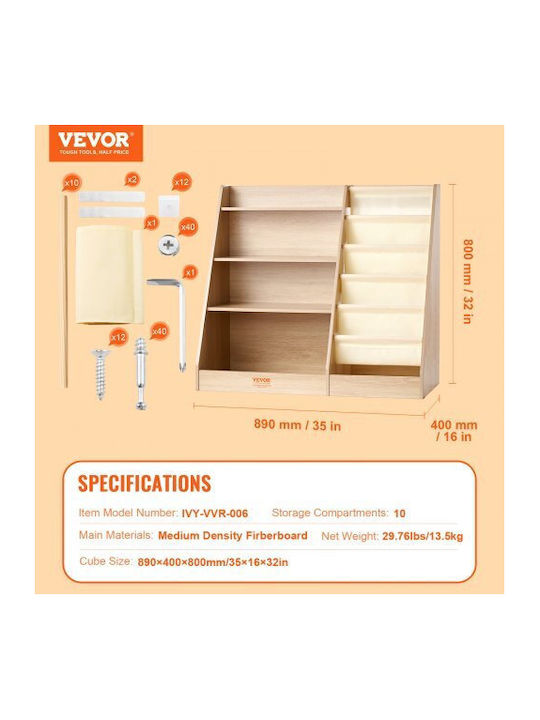 Kids Wooden Bookcase Brown 80x40x89cm