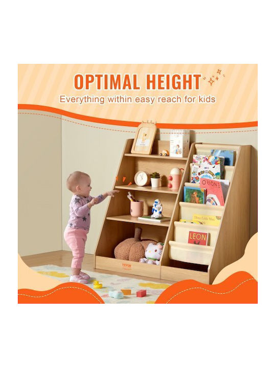 Kids Wooden Bookcase Brown 80x40x89cm
