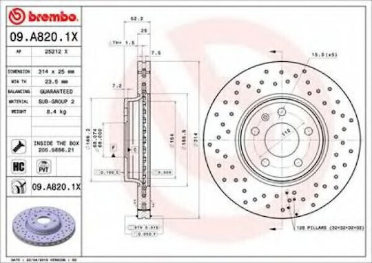 Brake Disc Audi A4 8k2 B8 Brembo 09a8201x