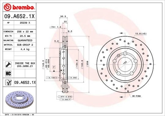Brake Disc Audi A3 8l1 Brembo 09a6521x