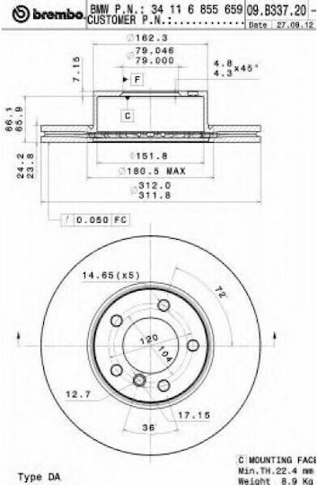 Bmw 1 F20 Brake Disc Brembo 09b33721