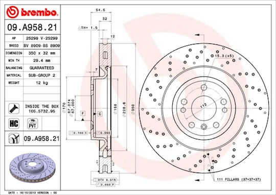 Mercedes-benz M-class W166 Brembo 09a95821 Brake Disc