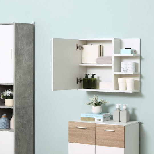 Kleankin Bathroom Mirror made of Particle Board with Shelf & Cabinet 60x18cm White