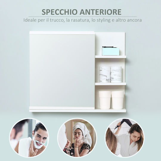 Kleankin Bathroom Mirror made of Particle Board with Shelf & Cabinet 60x18cm White