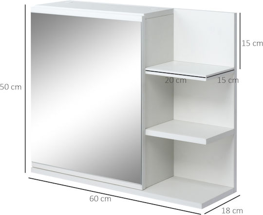 Kleankin Bathroom Mirror made of Particle Board with Shelf & Cabinet 60x18cm White